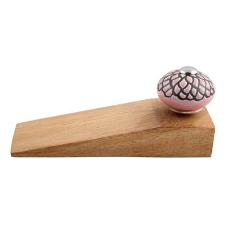 2 Pieces Pink And Black Etched Ceramic Wooden Door Stopper